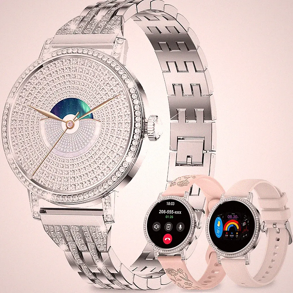 Fitonyo Smartwatch Damen mit Telefonfunktion Diamant,1,27" HD Bluetooth-Anrufe