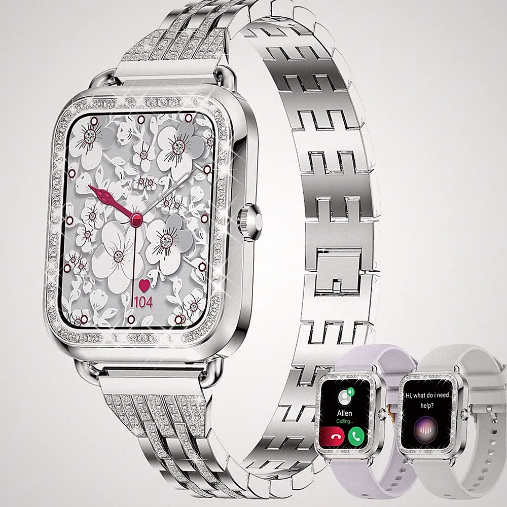 fitonyo Smartwatch für Damen Silber Diamant 1,29