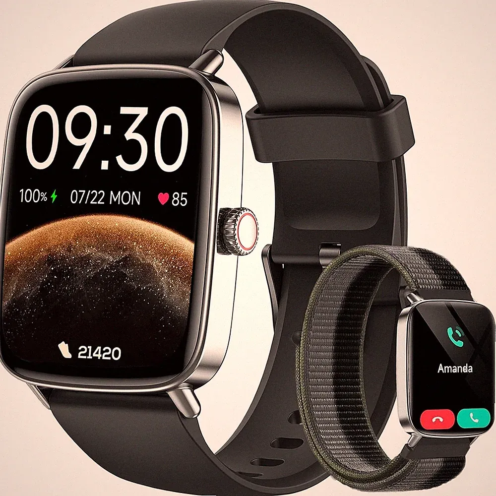 Fitpolo Smartwatch Herren mit Telefonfunktion 1,85" Fitnessuhr Schwarz, 100