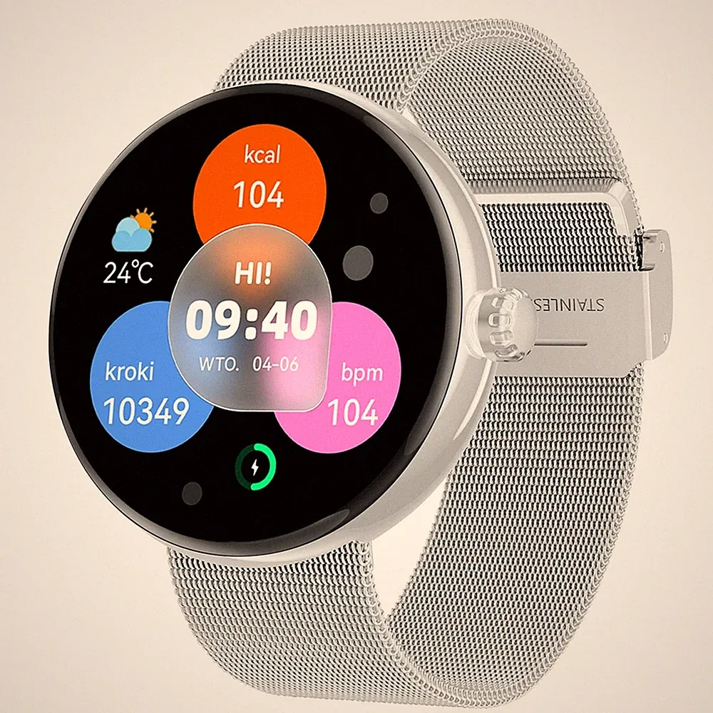 Forever, Elegante Damen-Smartwatch Gesundheitsverfolgung Bluetooth-Anruf, Silber