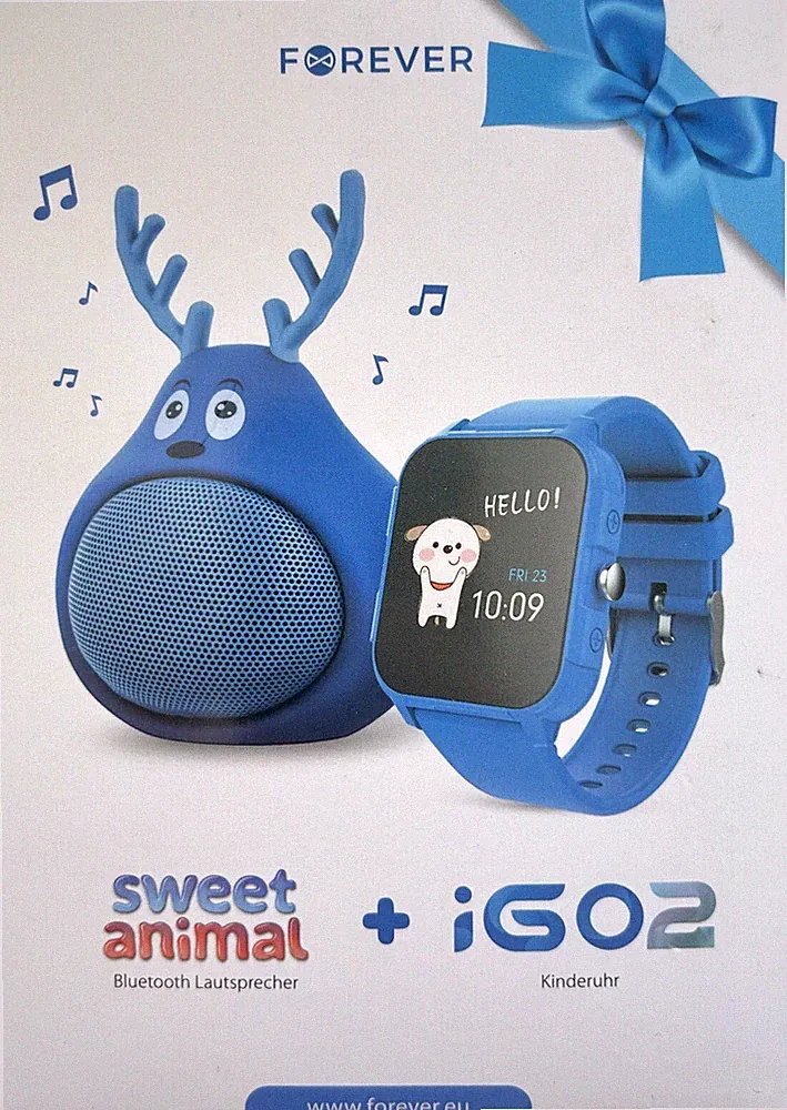 forever iGo 2 Kinder Smartwatch JW-150 + Bluetooth Lautsprecher Blau-oder Lachs