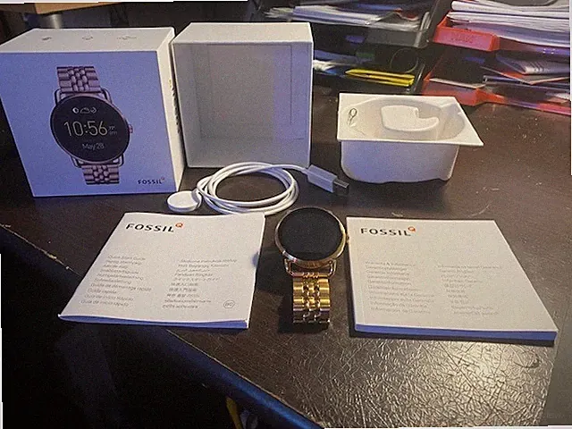 FOSSIL Q Wander FTW 2112 Smart Watch Dial Black Belt Gold Working W/Box JP