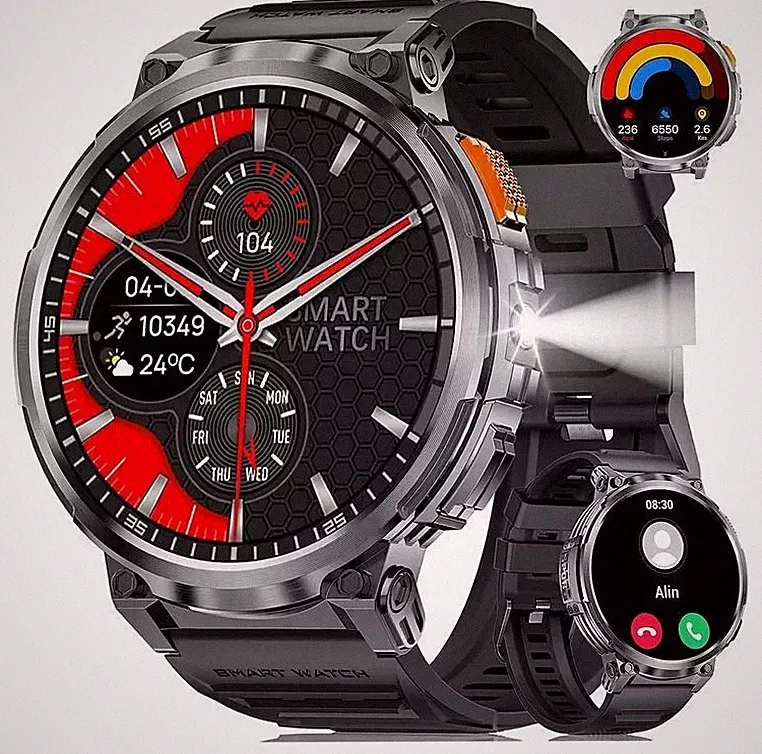 FOXBOX FV6 Smartwatch (4,6 cm), Herren Outdoor Smartwatch mit 1.85" HD Display