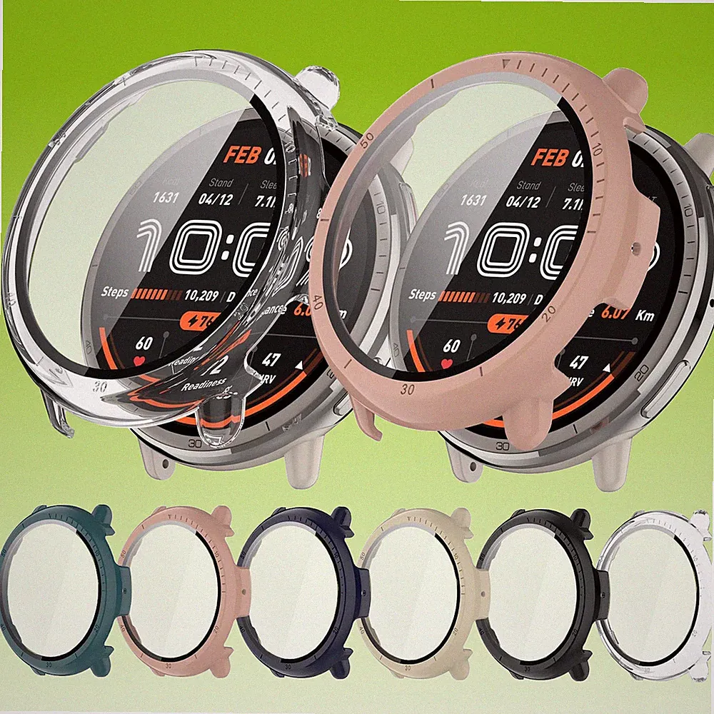 Für Amazfit Active 2 Kunststoff PC Smart Watch Hülle + Tempered H9 Hart Glas