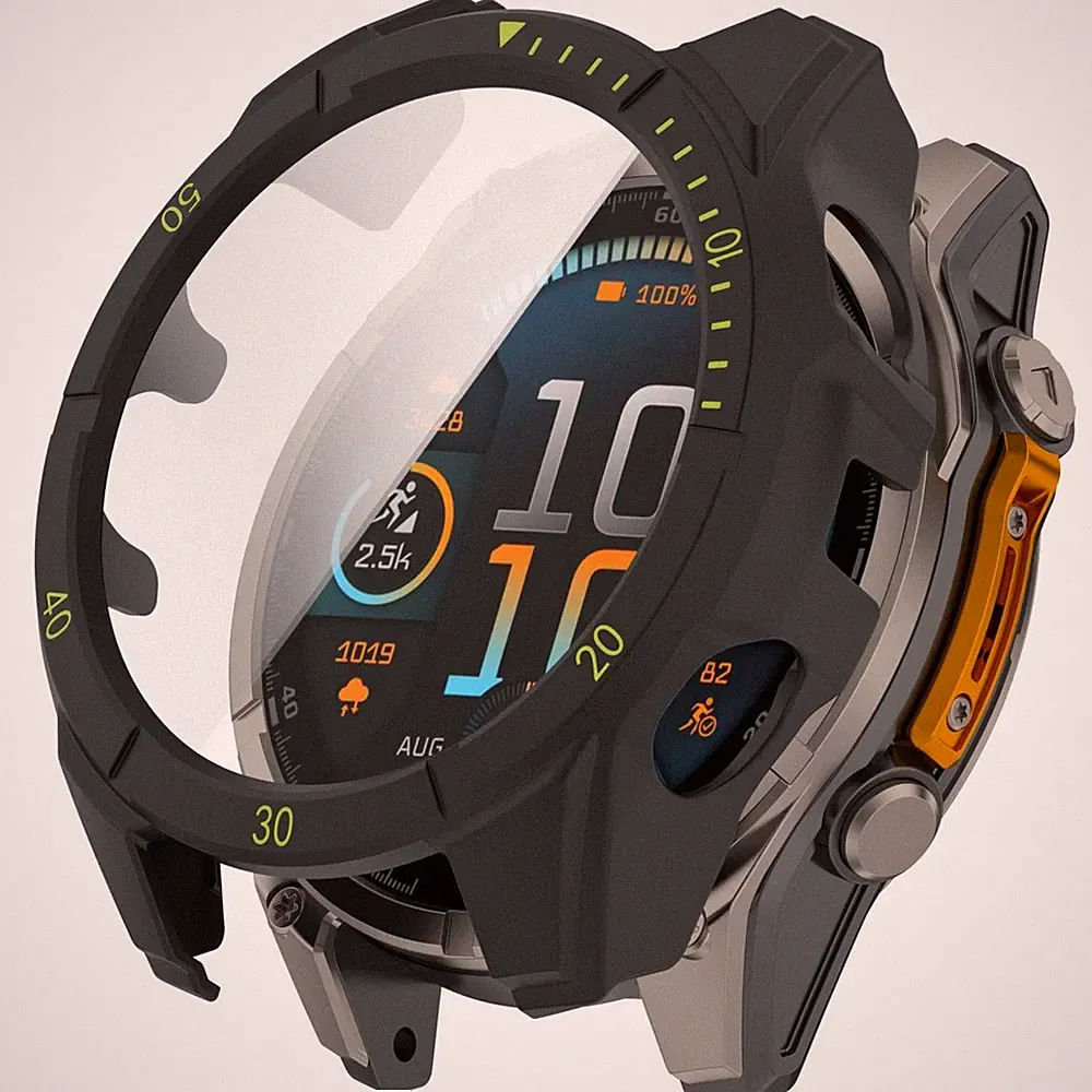 Für Garmin Tactix 8 AMOLED 51mm Kunststoff Schutz Hülle + 9H Hart Glas Schwarz