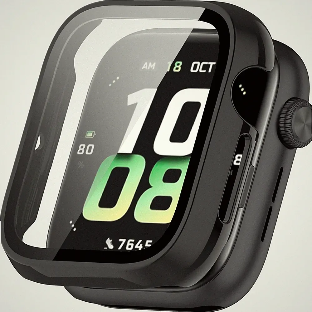Für Honor Watch 5 Kunststoff PC Smart Hülle Case + Tempered H9 Hart Glas Schwarz