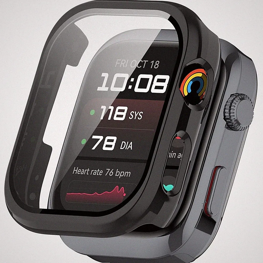 Für Huawei Watch D2 Kunststoff PC Smart Hülle + Tempered H9 Hart Glas Schwarz