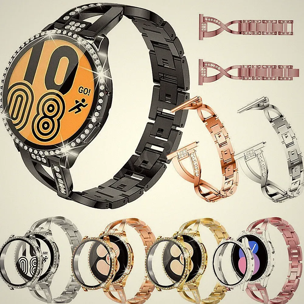 Für Samsung Galaxy Smart Watch 7 6 5 4 40mm 44mm Bling Edelstahl Armband Hülle