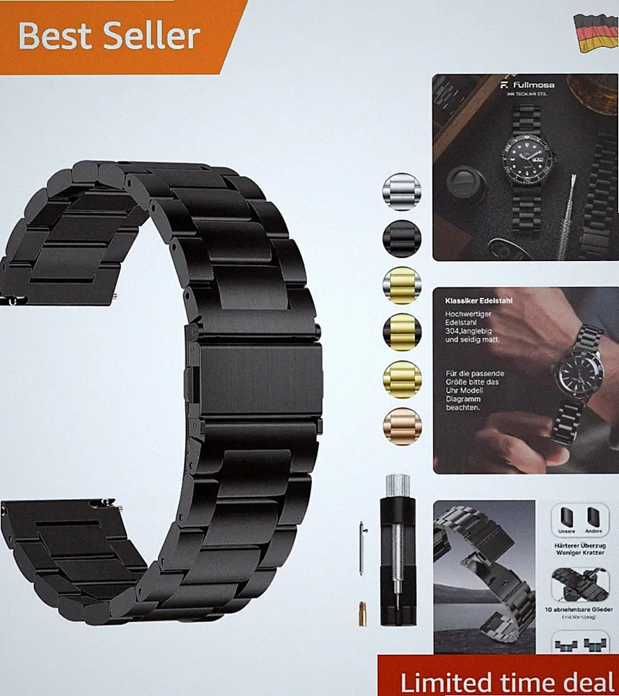 Fullmosa 20mm Edelstahl Uhrenarmband für Smartwatches - Luxus in Schwarz