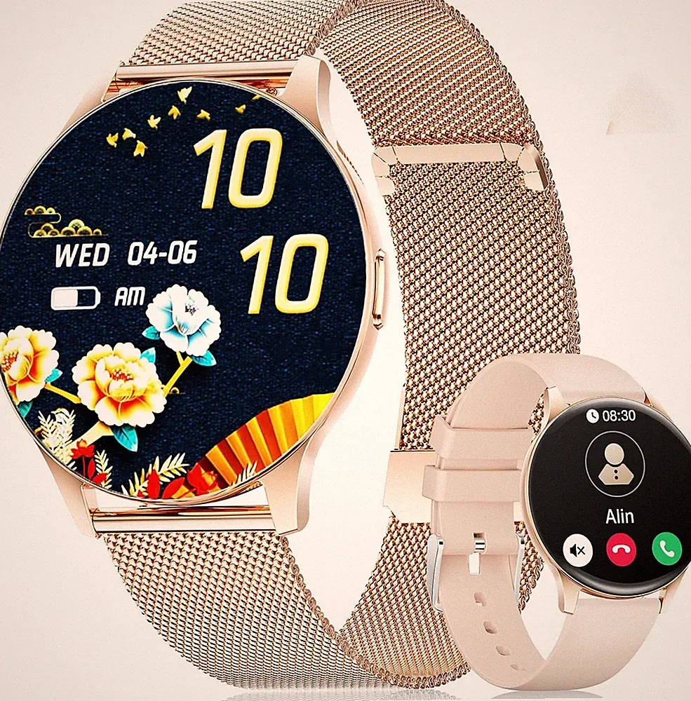 FV21 Smartwatch Damen, 1,43" HD AMOLED Display, 120 Sportmodi, 2 Armbänder, Gold