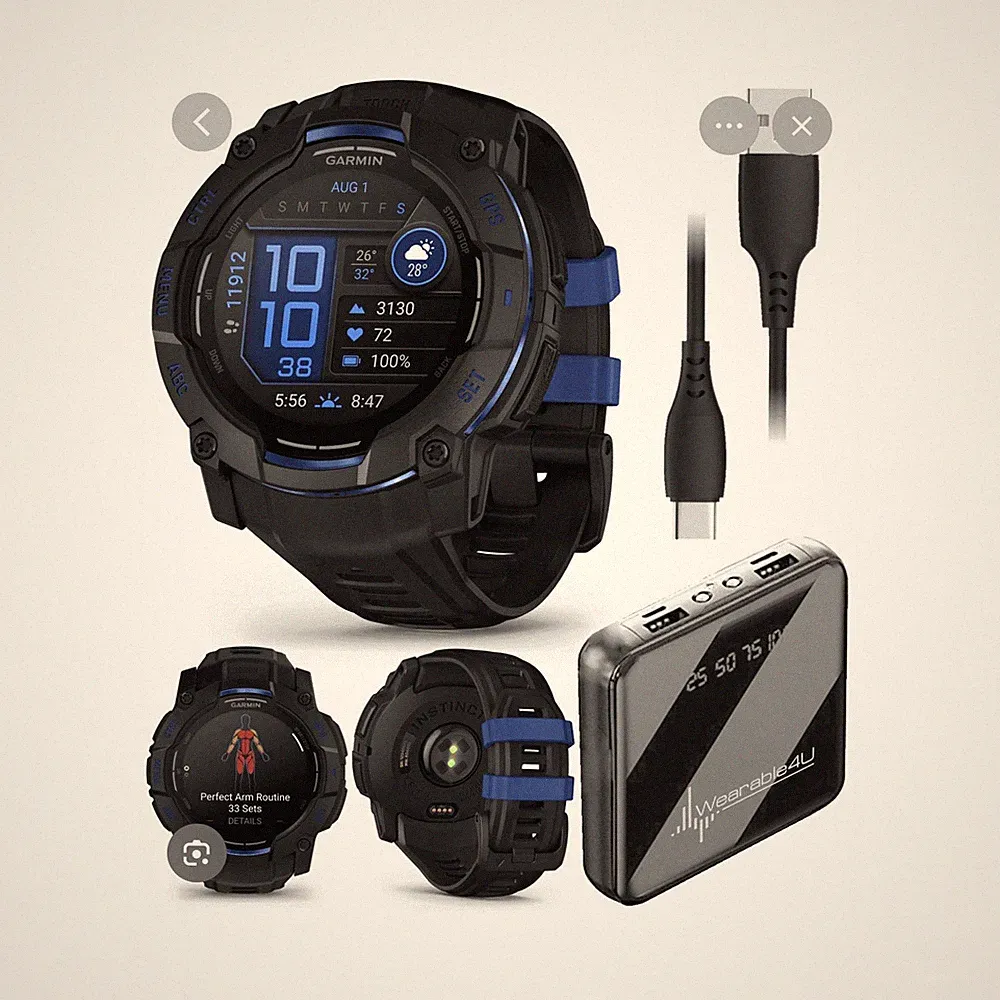 Garmin Instinct 3 AMOLED GPS Smartwatch 50mm schwarz/blau mit Ladekabel