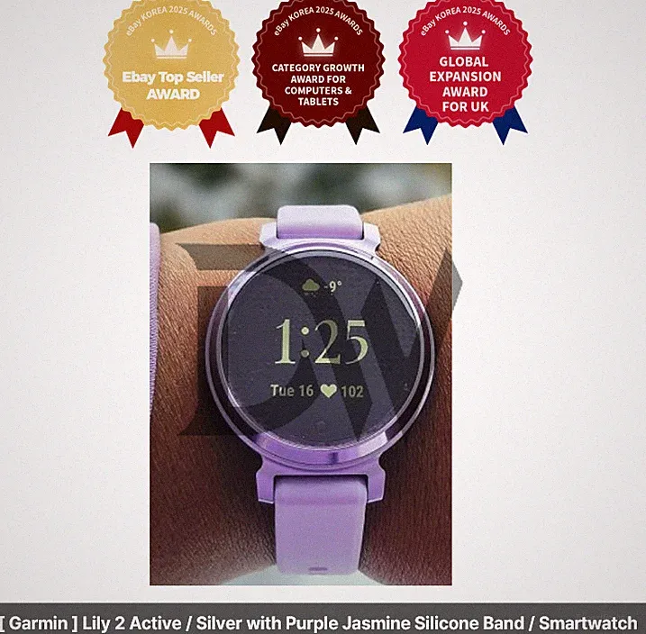 [ Garmin ] Lily 2 Active / Silber mit lila Jasmin Silikonband / Smartwatch