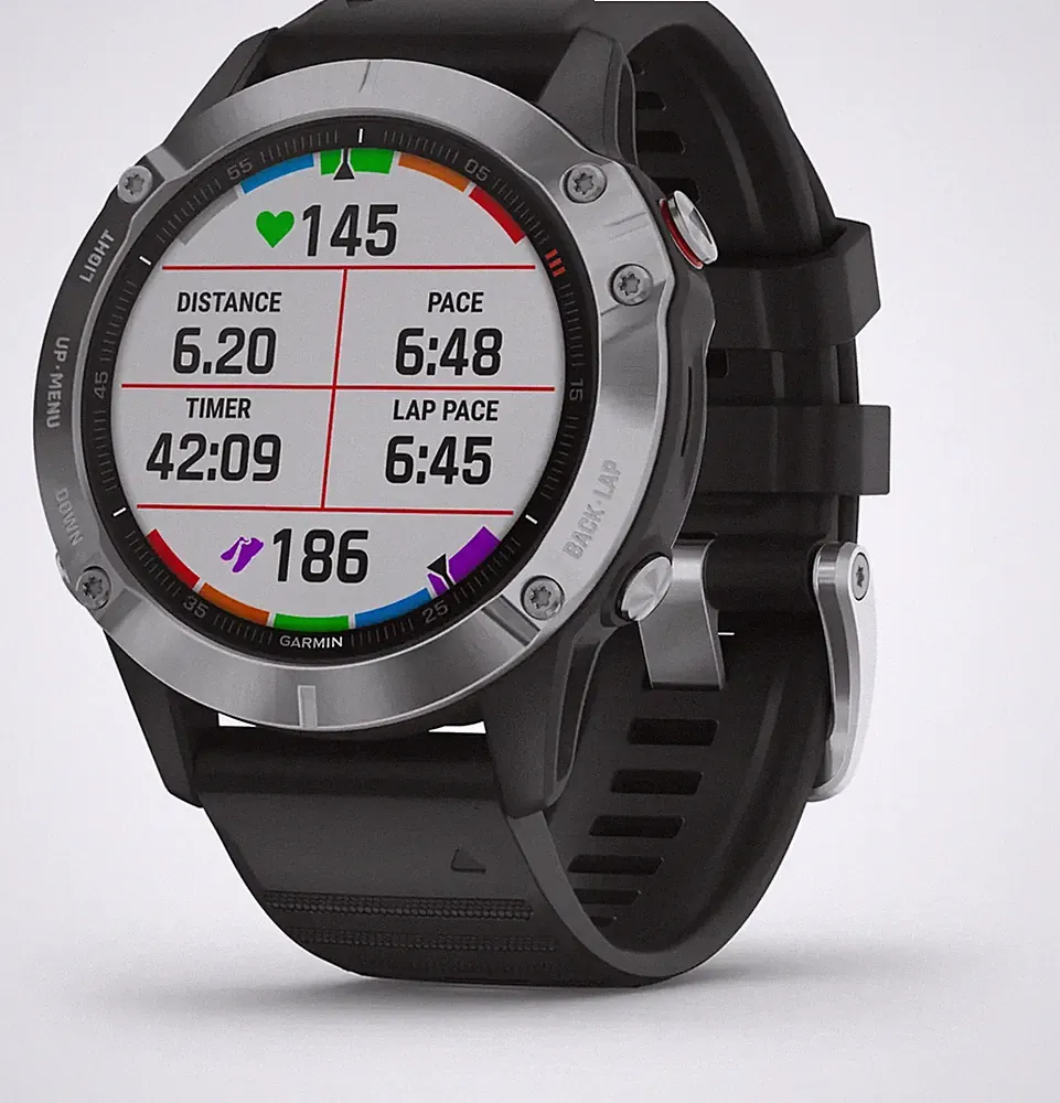 Garmin Sportuhr Uhr Smartwatch Fenix 6 GPS MIP Multisport Schwarz Silber Onesize