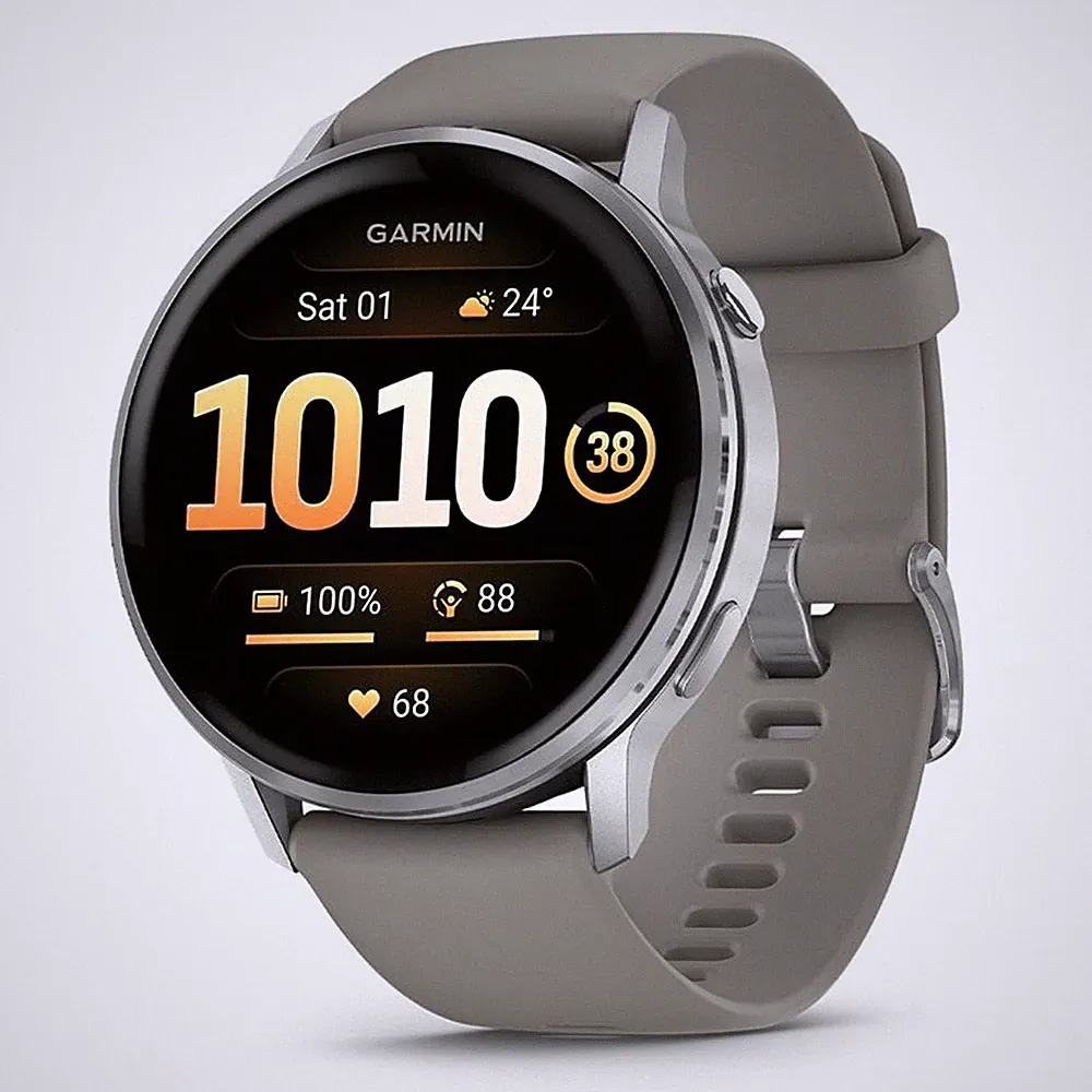 Garmin Venu 4 (45mm) Fitness-Smartwatch mit Silikon-Armband (22mm) silber/grau