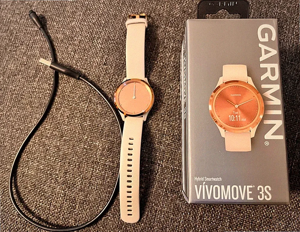 Garmin Vivomove 3S Hybrid Smartwatch 42 mm Android Weiß/Roségold Ladekabel
