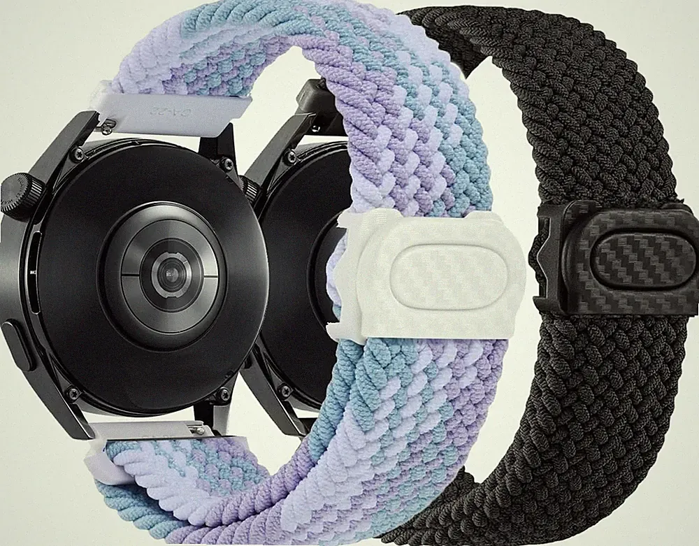 Gewebtes Nylon Uhrenarmband 22mm Armband für Damen Herren Elastisch Smartwatch E