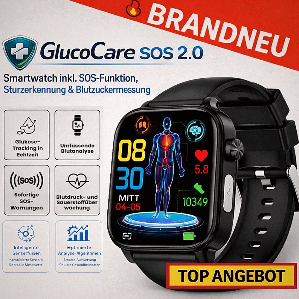GlucoCare™ SOS 2.0 Smartwatch | SOS-Funktion, Sturzerkennung & Blutzuckermessung