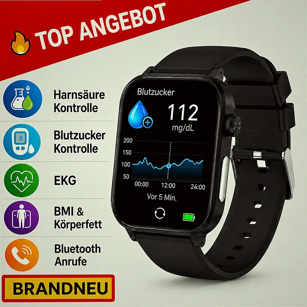 GlucosCare SOS 3.0 Smartwatch SOS-Funktion, Sturzerkennung & Blutzuckermessung