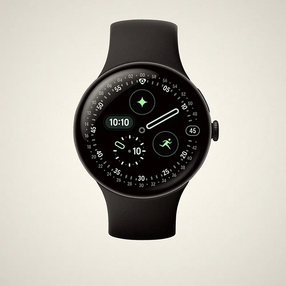 GOOGLE Pixel Watch 4 45 Wi-Fi Smartwatch Fluorelastomer, 150-215, Obsidian