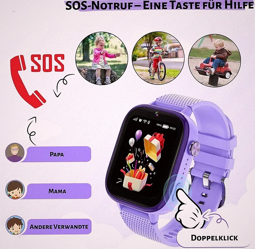 GPS Kinder Smartwatch, SOS Taste, SIM, Video Anruf, WLAN, 4G Kinderuhr