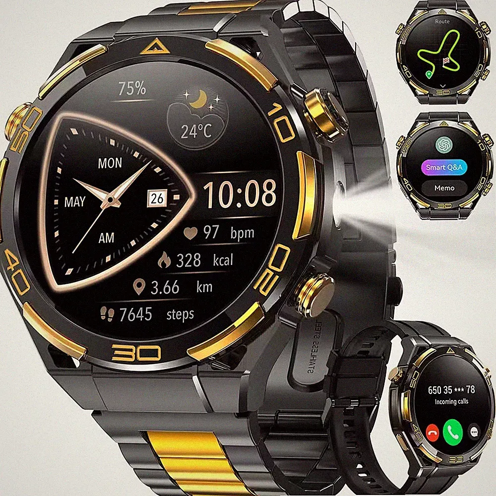 GPS Smartwatch For Herren 14K Gold Business Armbanduhr 900mAh With LED-Leuchte