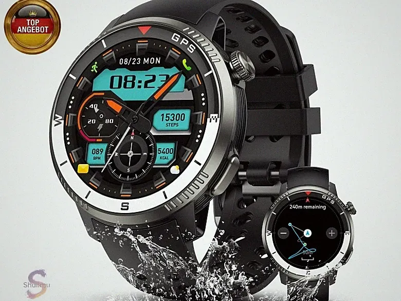 GPS Smartwatch Herren, 1,43" AMOLED Militär Fitness Tracker mit Bluetooth