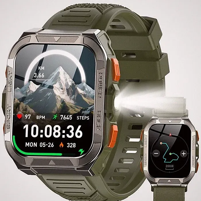 GPS Smartwatch Herren Militär, 100 Tage Akkulaufzeit/LED Taschenlampe/Kompass