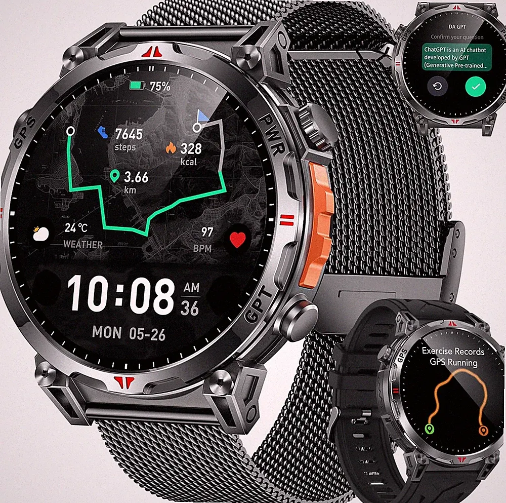 GPS Smartwatch Herren Militär Sportuhr: 1,7" AMOLED Display Mit Telefoniefunktio