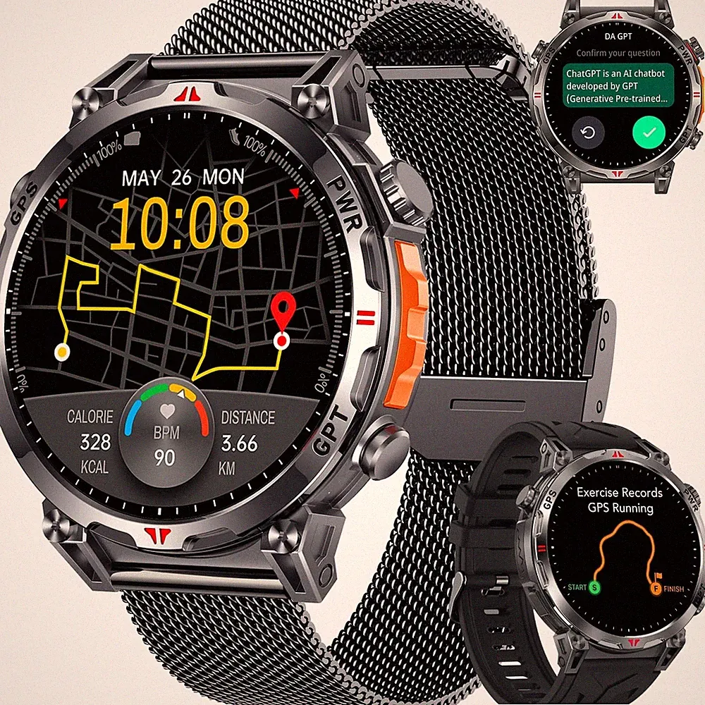 GPS Smartwatch Herren Sportuhr AMOLED Display Bluetooth Anrufe 100+ Sportmodi