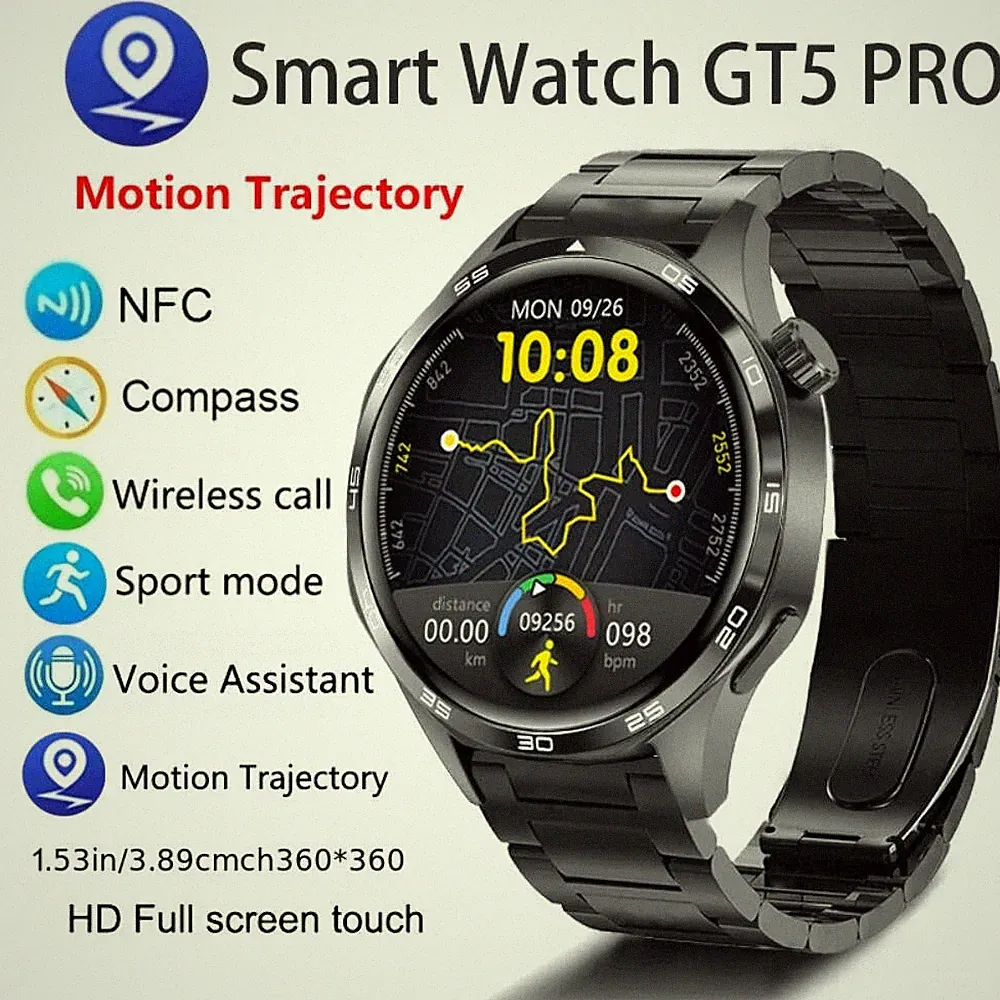 GT5 PRO Smartwatch Herrenuhr 5 Pro AMOLED HD Bildschirm Bluetooth Anruf GPS Trajecto