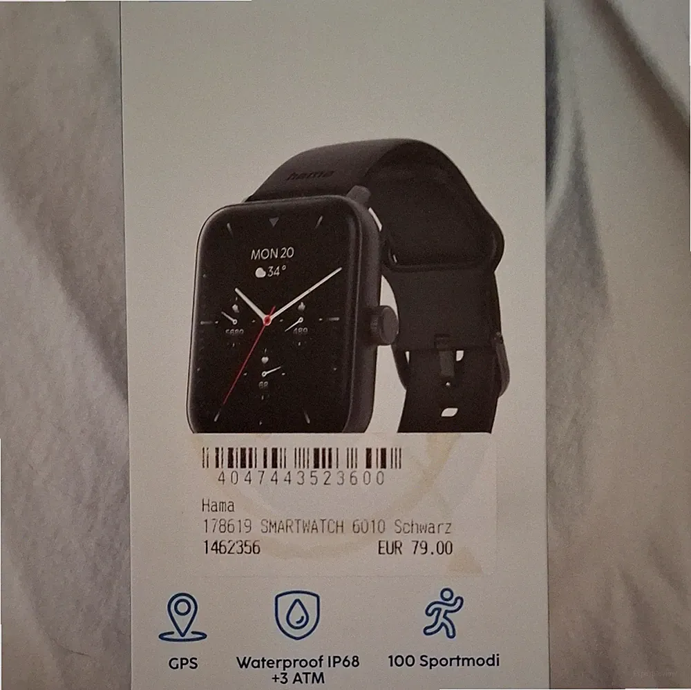 hama Smartwatch 6010 Schwarz 40 mm GPS wasserdicht Android mit Ladekabel