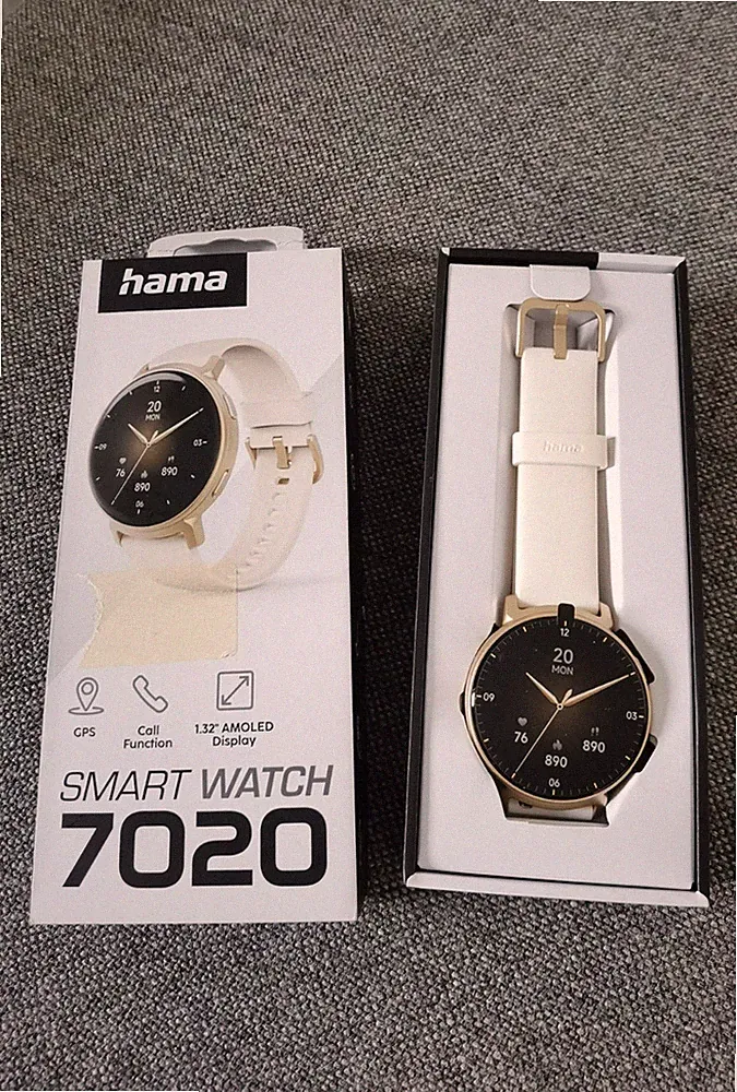 Hama Smartwatch 7020 – Smartwatch, Bluetooth, Weiß/Gold