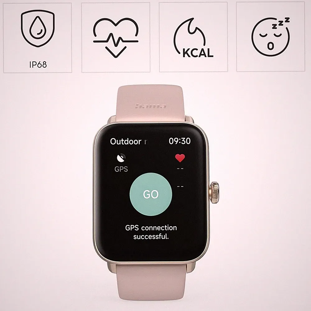 Hama Smartwatch Bluetooth GPS Telefon-Call Wasserdicht 1,65” LCD Herzfrequenz RS