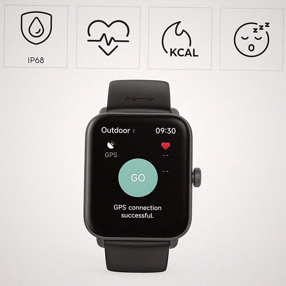 Hama Smartwatch Bluetooth GPS Telefon-Call Wasserdicht 1,65” LCD Herzfrequenz SW