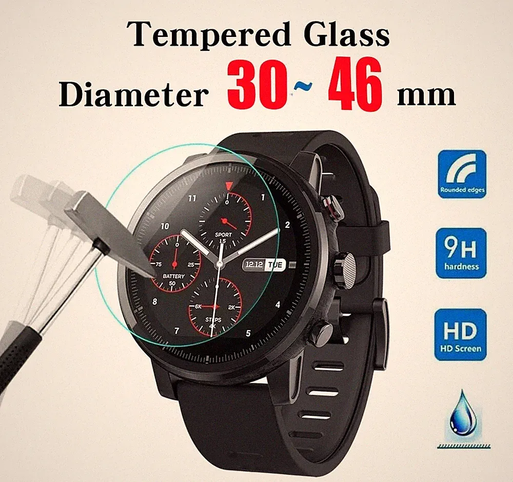 Hartglas Displayschutzfolie Folie für rundes Smart Watch Face Samsung Garmin