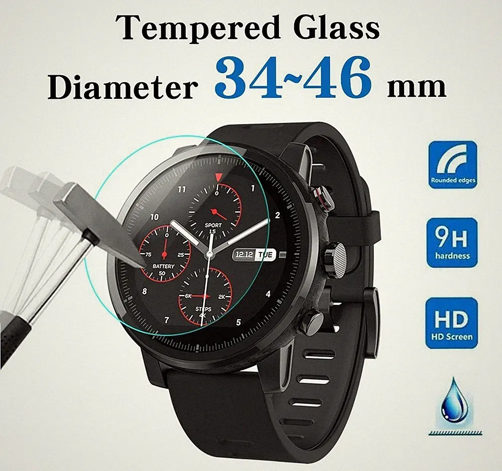 Hartglas Displayschutzfolie Folie für rundes Smart Watch Face Samsung Garmin