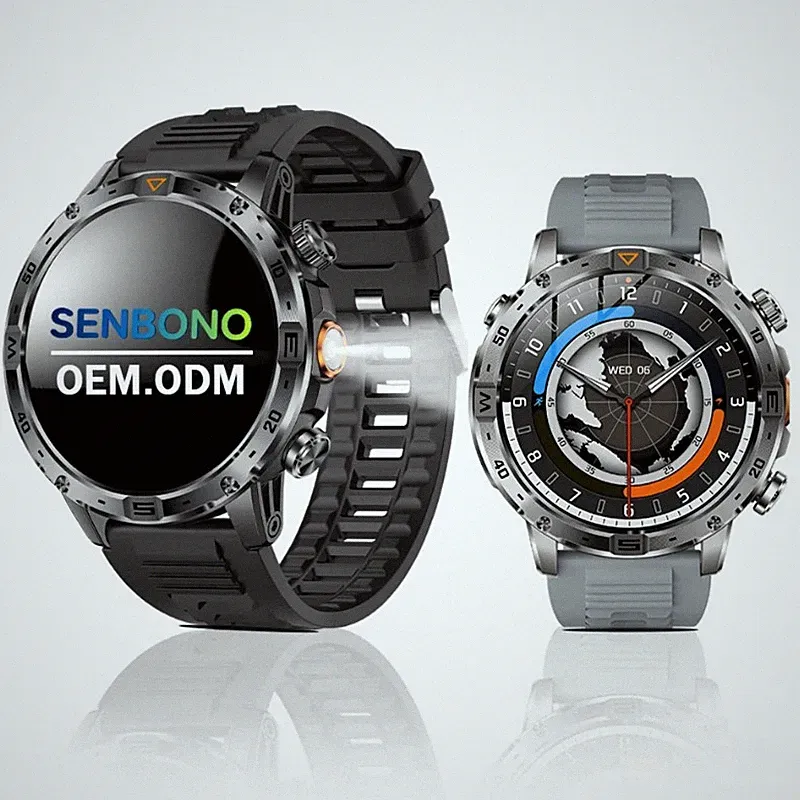 Herren Smartwatch 1,7'' HD mit Taschenlampe 1000mAh BT Call Fitness Militär