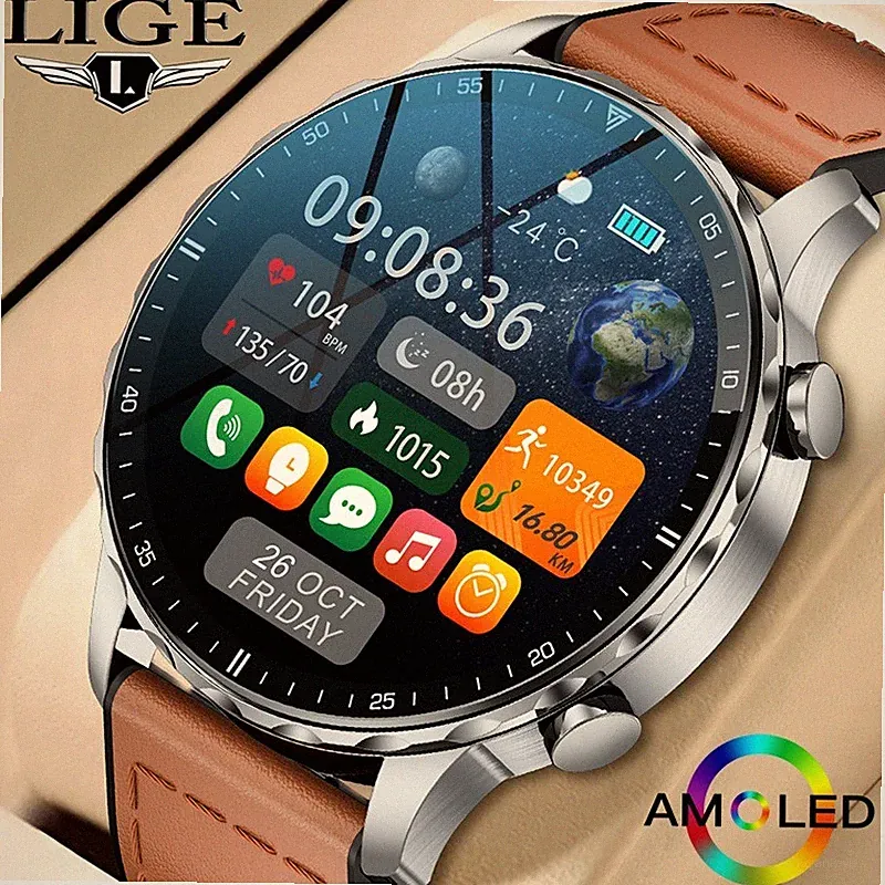 Herren Smartwatch Bluetooth Anruf IP68 Fitnessuhr Herzfrequenz Android iOS LIGE
