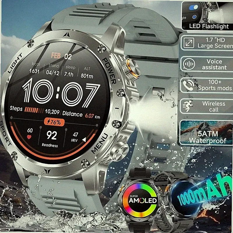 Herren Smartwatch Fitness Armbanduhr GPS AMOLED NFC Licht Wasserdicht Sport Uhr