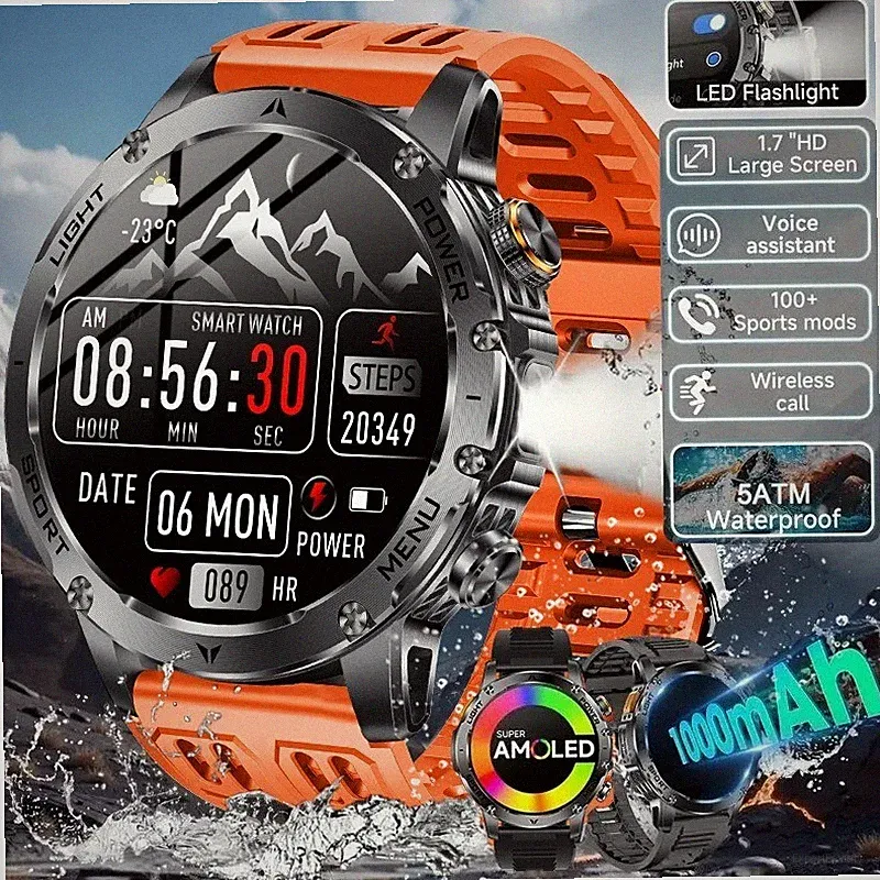 Herren Smartwatch Fitness Armbanduhr GPS AMOLED NFC Licht Wasserdicht Sport Uhr
