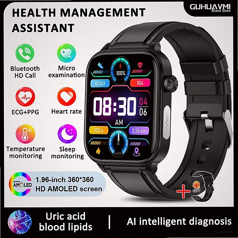 Herren Smartwatch Gesundheit Test EKG PPG Blutfette Harnsäure Blutdruck SPO2