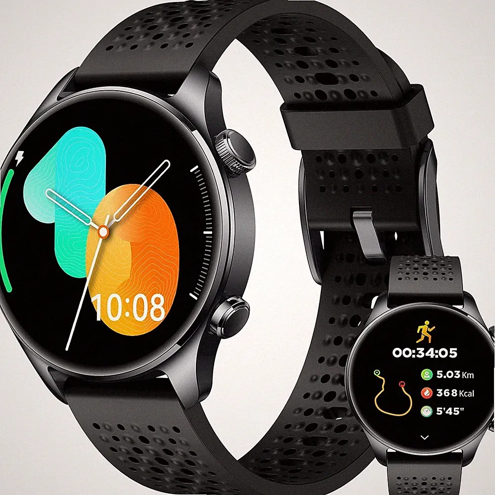 Herren-Smartwatch GPS 30m wasserdicht 1,43 Zoll AMOLED Fitnessuhr Schwarz