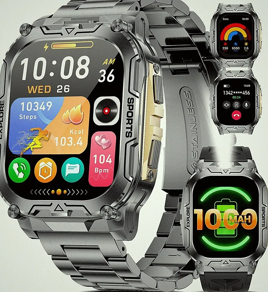 Herren Smartwatch Militär 1000mAh Akku Telefonfunktion Herzfrequenz Schlaf