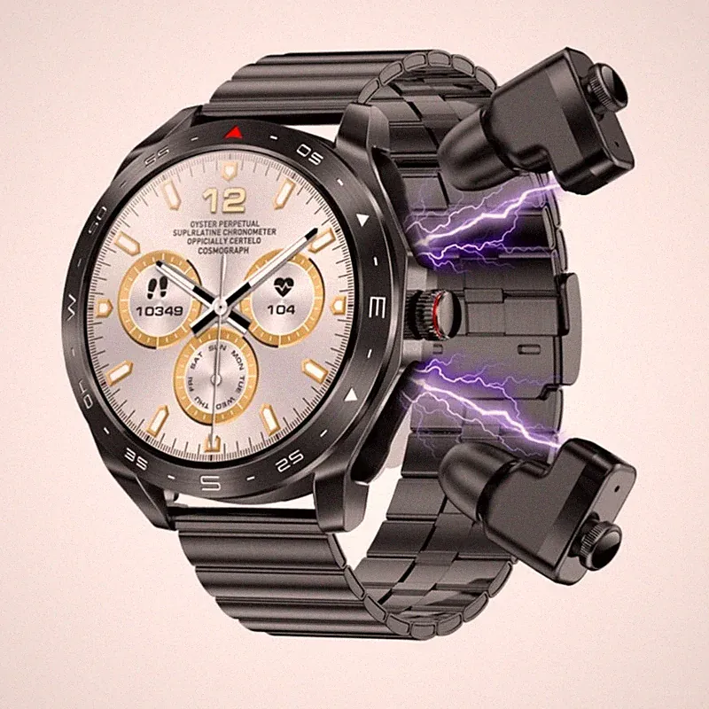 Herren Smartwatch mit Kopfhörer BT Anruf Fitness Gesundheit Wasserdicht 3 Straps
