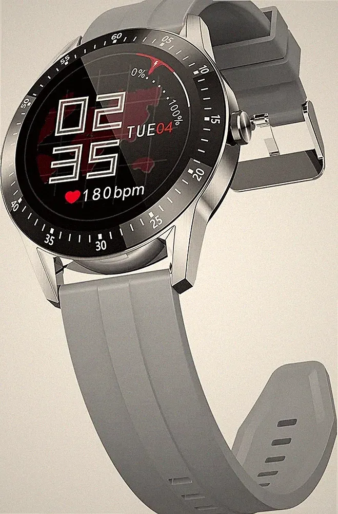 Herren Smartwatch rund 44 mm IP67 Pulsmesser Touchscreen grau Silikonband