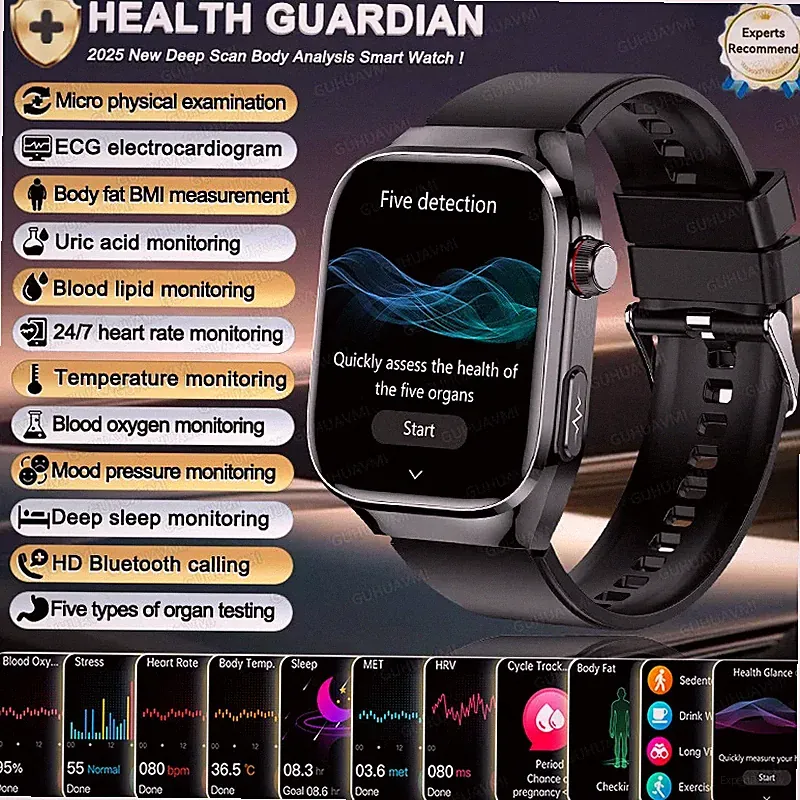 Herren Smartwatch Uhr mit EKG PPG Blutdruck Körperanalyse Gesundheit HD Anruf
