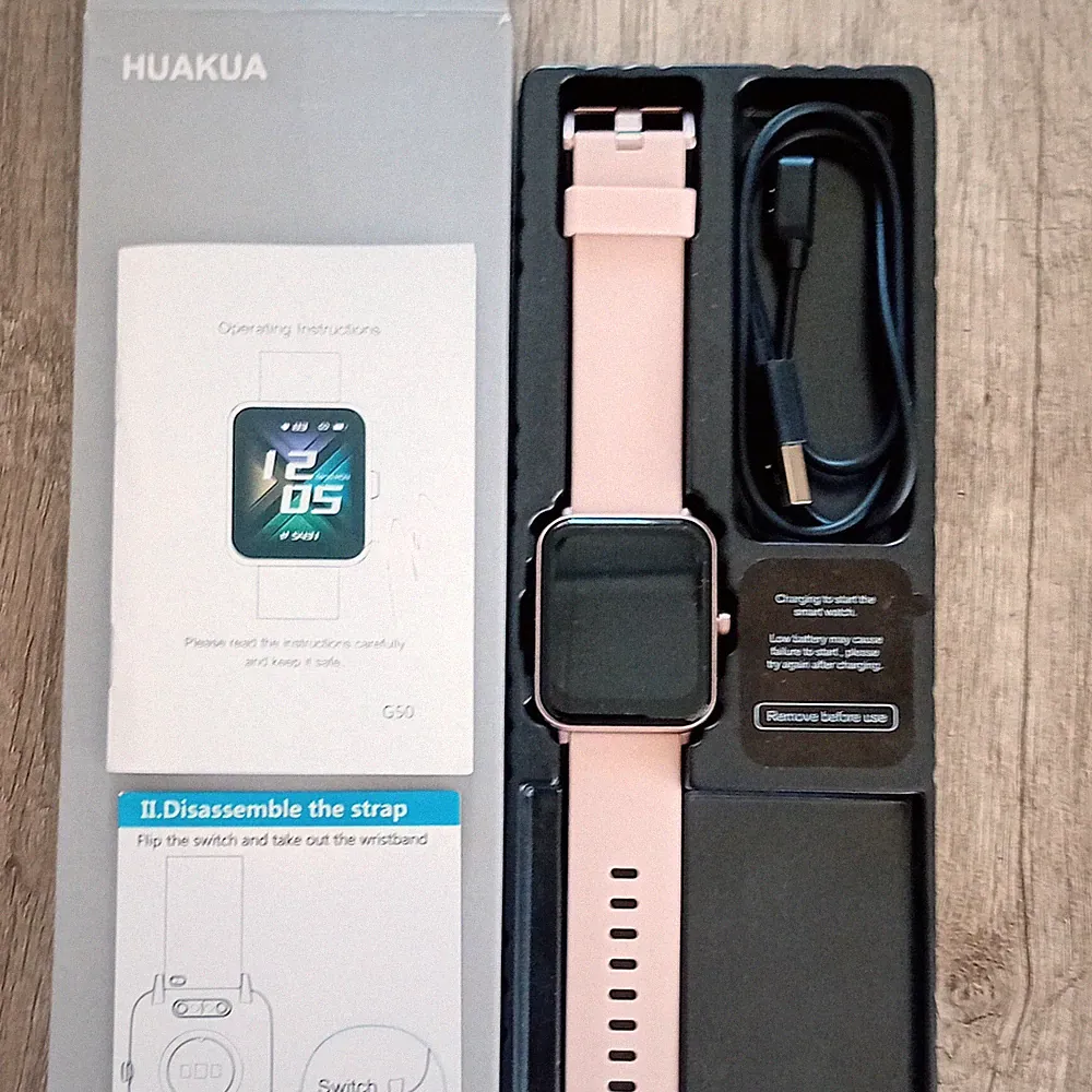 HUAKUA G50 Smartwatch 25 mm rosa, Silikonarmband, Android-kompatibel