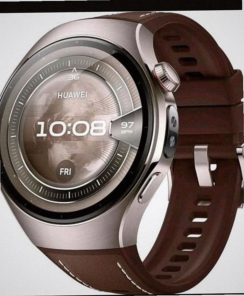 Huawei Watch 5 46mm Titan Silber Smartwatch HarmonyOS 32GB Bluetooth WLAN Braun