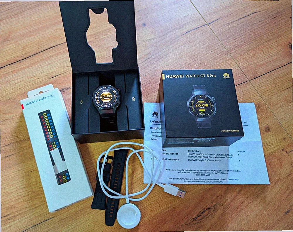 Huawei Watch GT 6 Pro 46 mm Titan Schwarz Smartwatch, schwarzes Armband