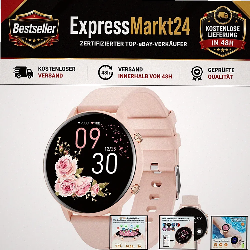 Hwagol Smartwatch Damen Herren 1.39 Zoll Touchscreen Bluetooth Sportuhr